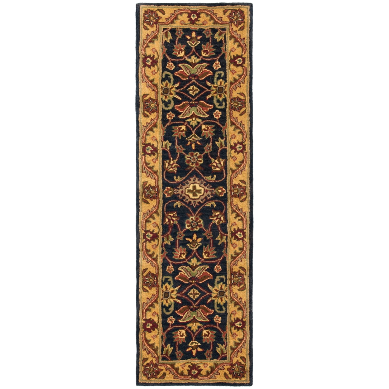 Elegant Noir & Gold Hand-Tufted Wool Runner Rug, 27in x 7in
