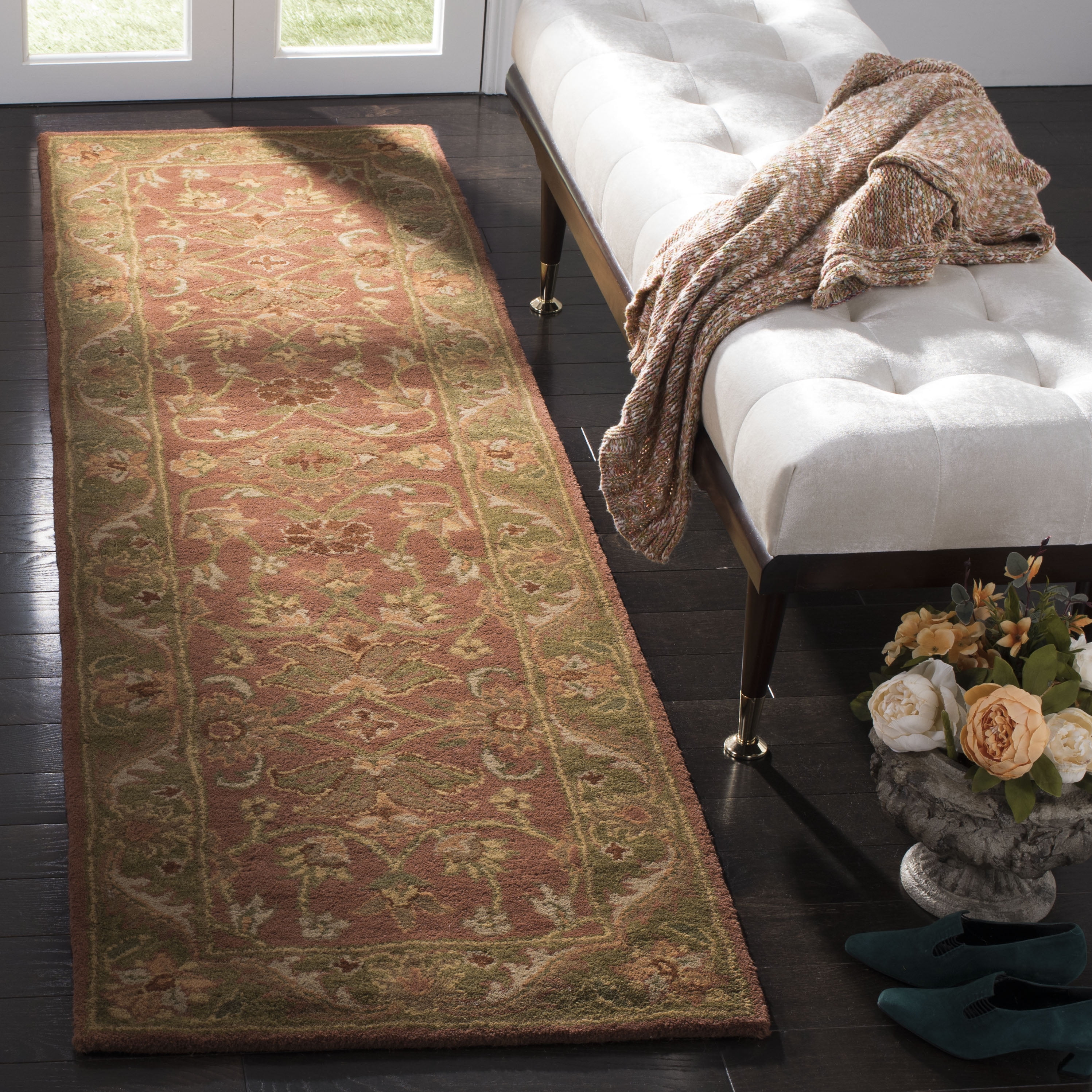 Safavieh Golden Jaipur Dreda Bordered Wool Runner Rug, Rust/Green, 2'3" x 16'