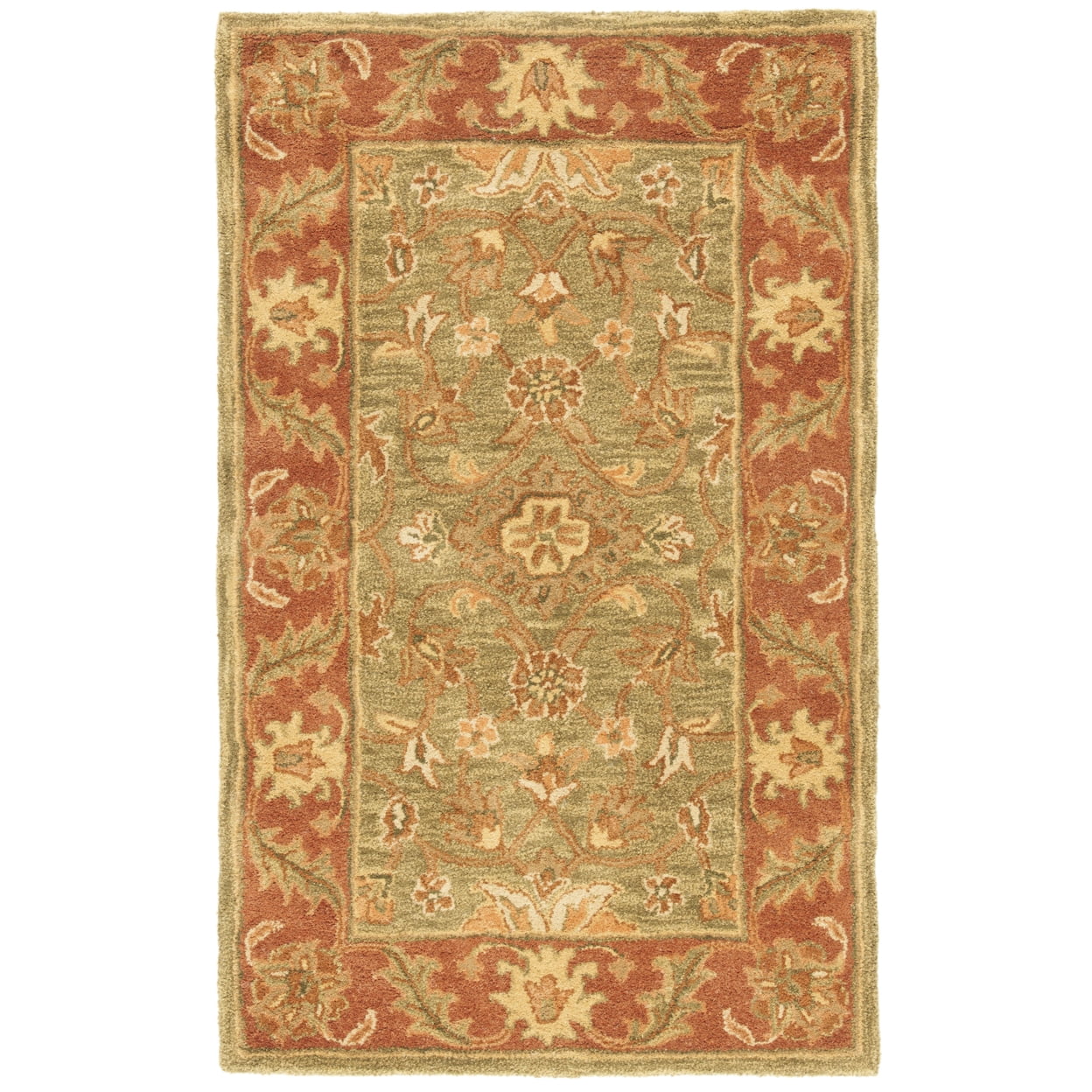Victorian Elegance 24" Green/Rust Hand-Tufted Wool Floral Accent Rug