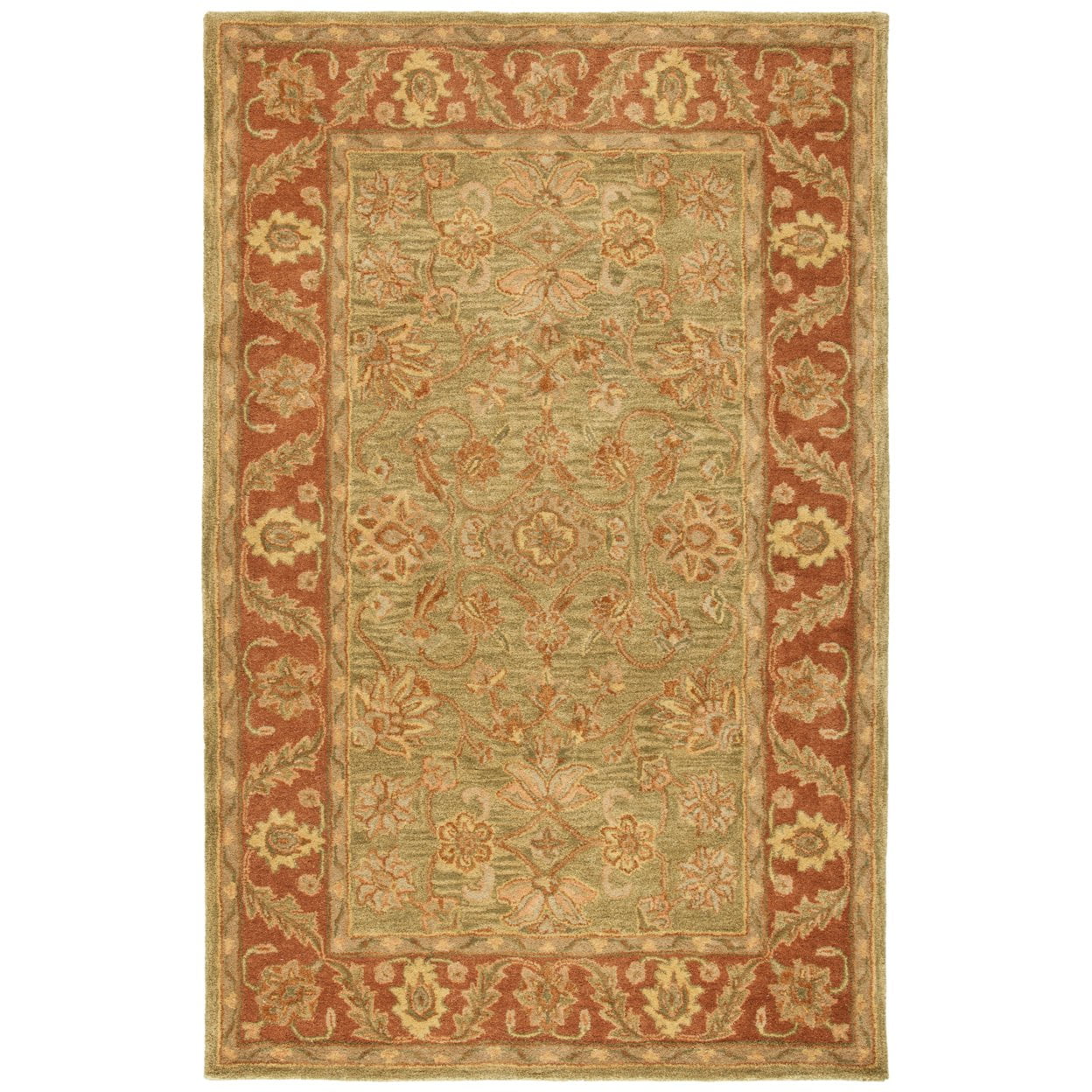 Elegant Jaipur Green/Rust Hand-Tufted Wool Rug - 59" x 84"
