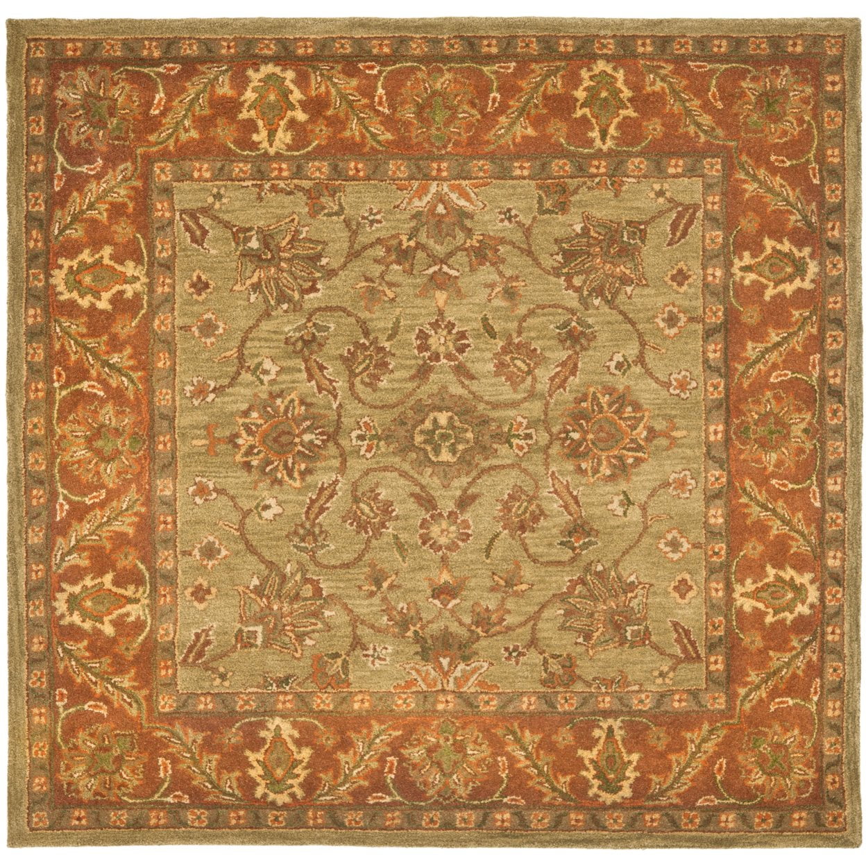 Golden Jaipur 8' Square Hand-Tufted Green and Rust Wool Rug