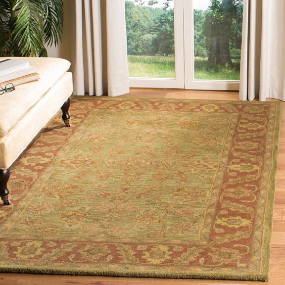Safavieh Golden Jaipur Dreda Bordered Wool Area Rug, Green/Rust, 8' x 8' Square