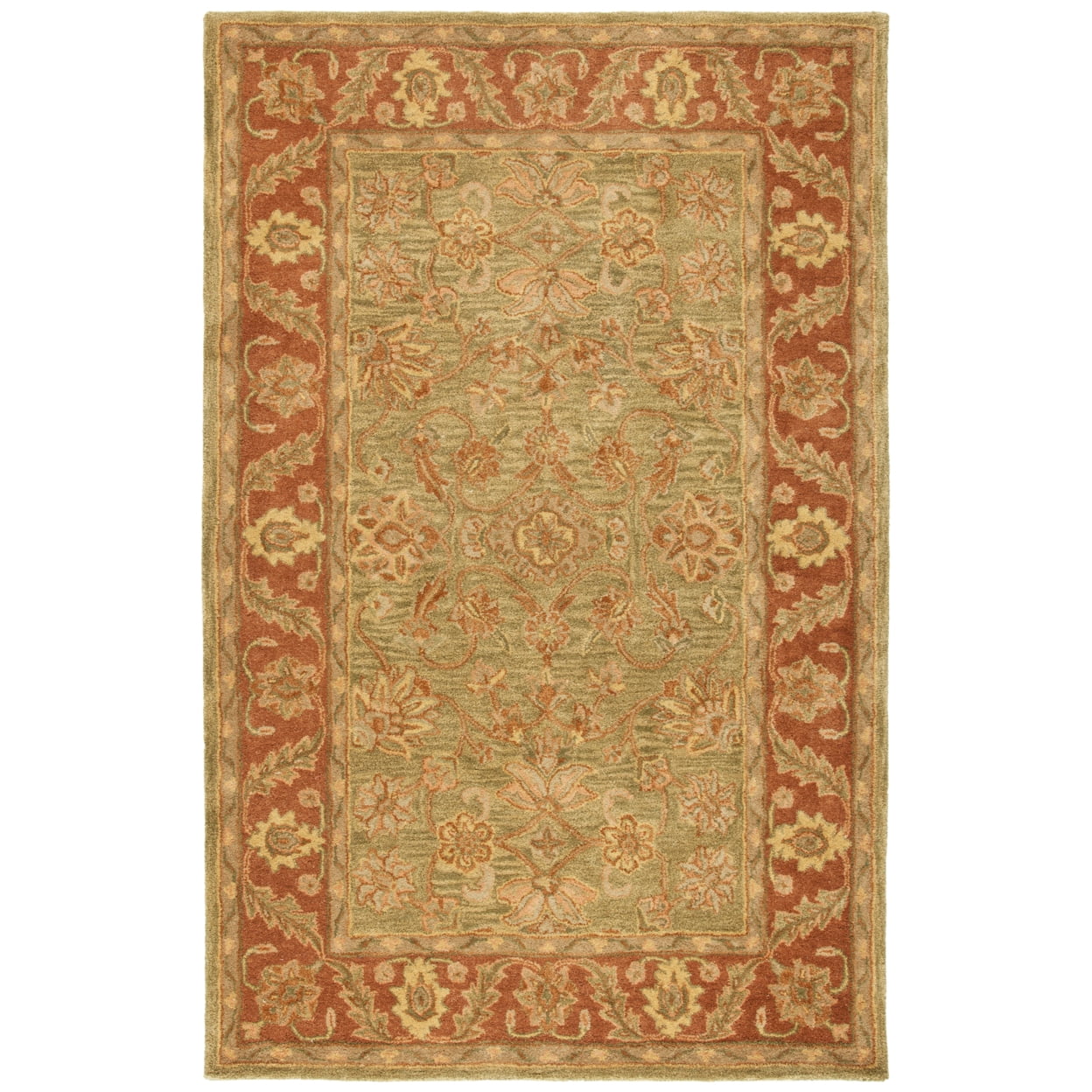 Elegant Jaipur Green/Rust Hand-Tufted Wool Rug - 59" x 84"