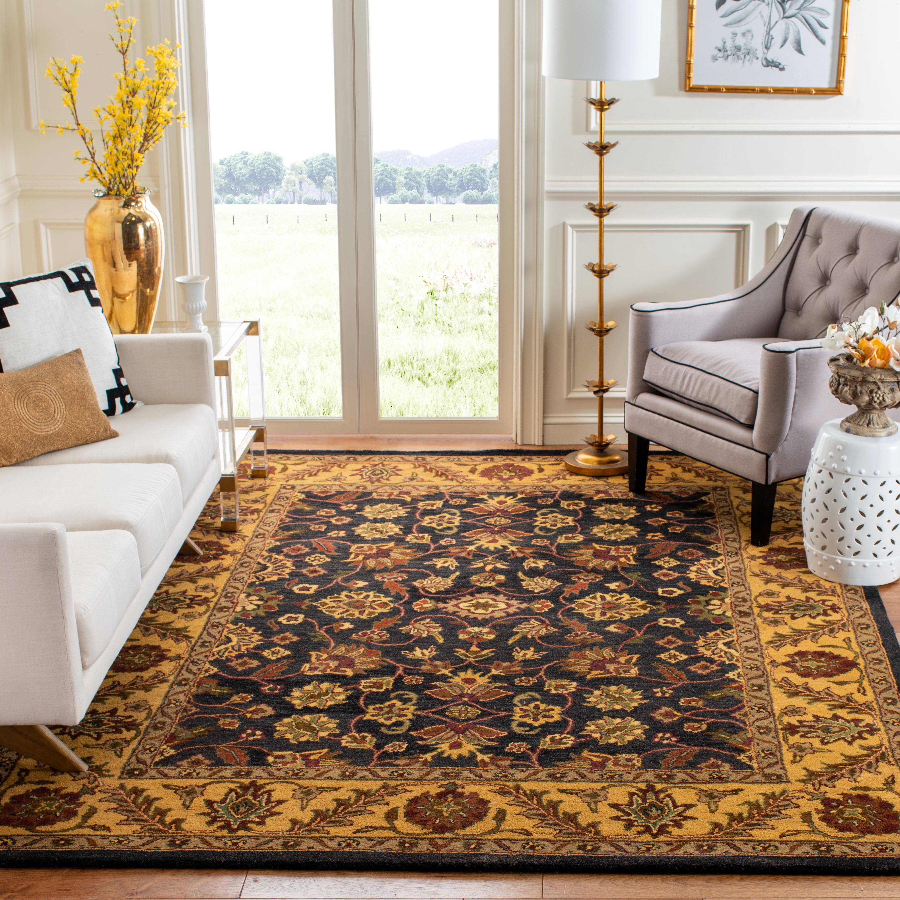 Safavieh Golden Jaipur Dreda Bordered Wool Area Rug, Black/Gold, 8'3" x 11'