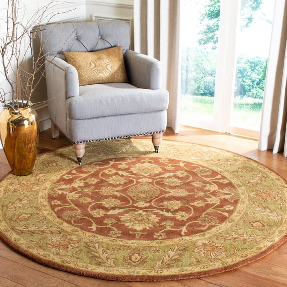 Safavieh Golden Jaipur Dreda Bordered Wool Area Rug, Rust/Green, 6' x 6' Round