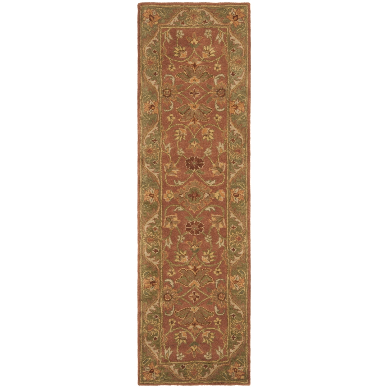 Golden Jaipur Rust and Green Hand-Tufted Wool Runner Rug