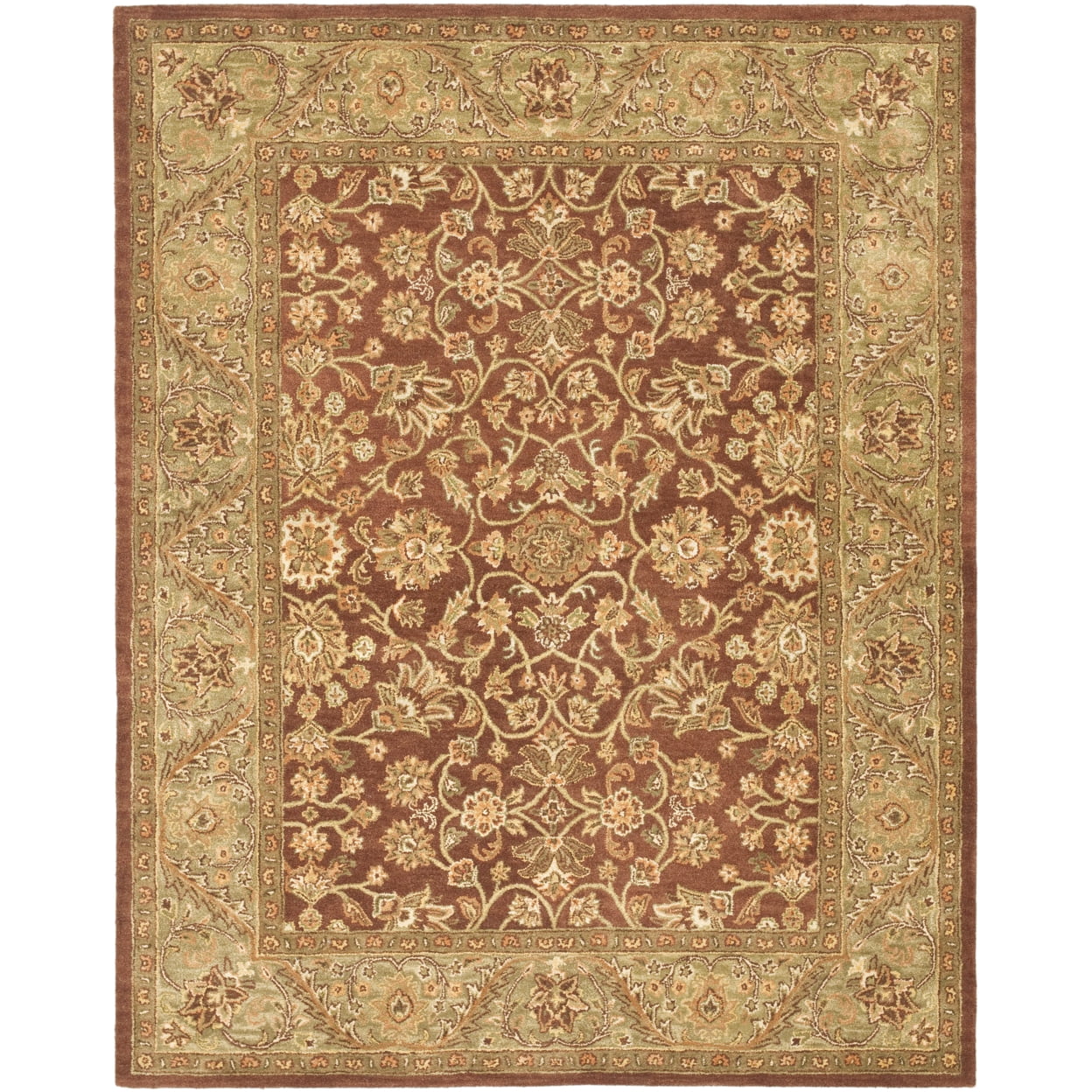 Handmade Green and Rust Wool Oriental Runner Rug