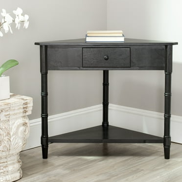 SAFAVIEH Gomez Solid Casual Corner Table With Storage Drawer, Distressed Black