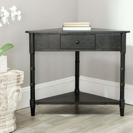 SAFAVIEH Gomez Solid Casual Corner Table With Storage Drawer, Distressed Black