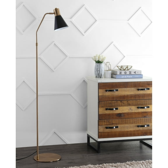 SAFAVIEH Grania Modern Glam 60 in. H Floor Lamp, Black/Brass Gold