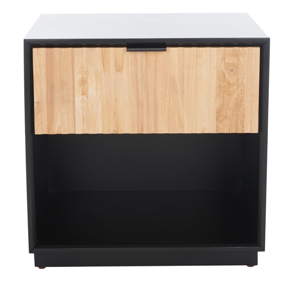SAFAVIEH Grayden 1 Drawer Nightstand , Black Body/Natural Front Drawer (19.8 in. W x 17 in. D x 19.7 in. H)