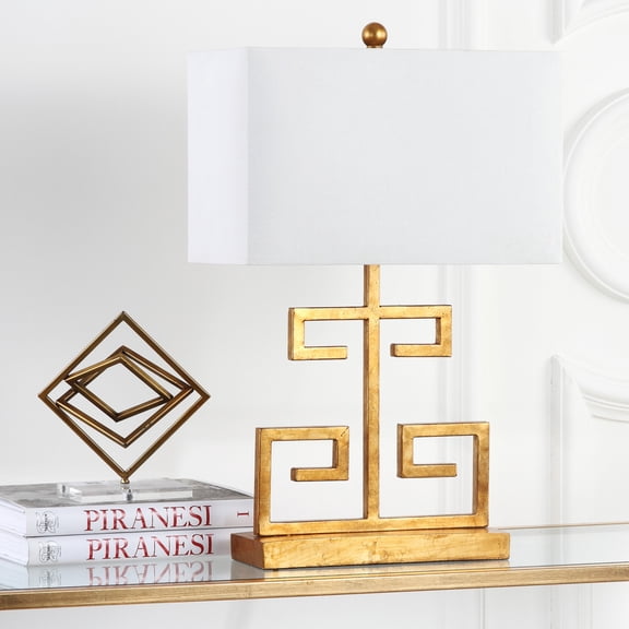 SAFAVIEH Greek Key 25 in. H Metallic Table Lamp, Gold, Set of 2
