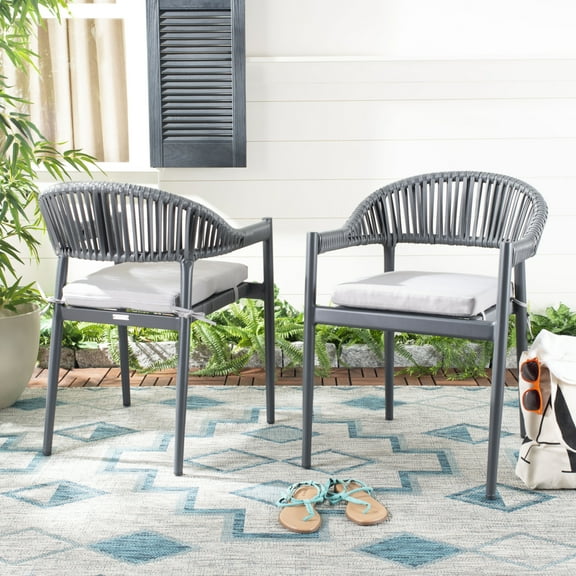 SAFAVIEH Greer Stackable Outdoor Patio Rope Chair, Grey, Set of 2