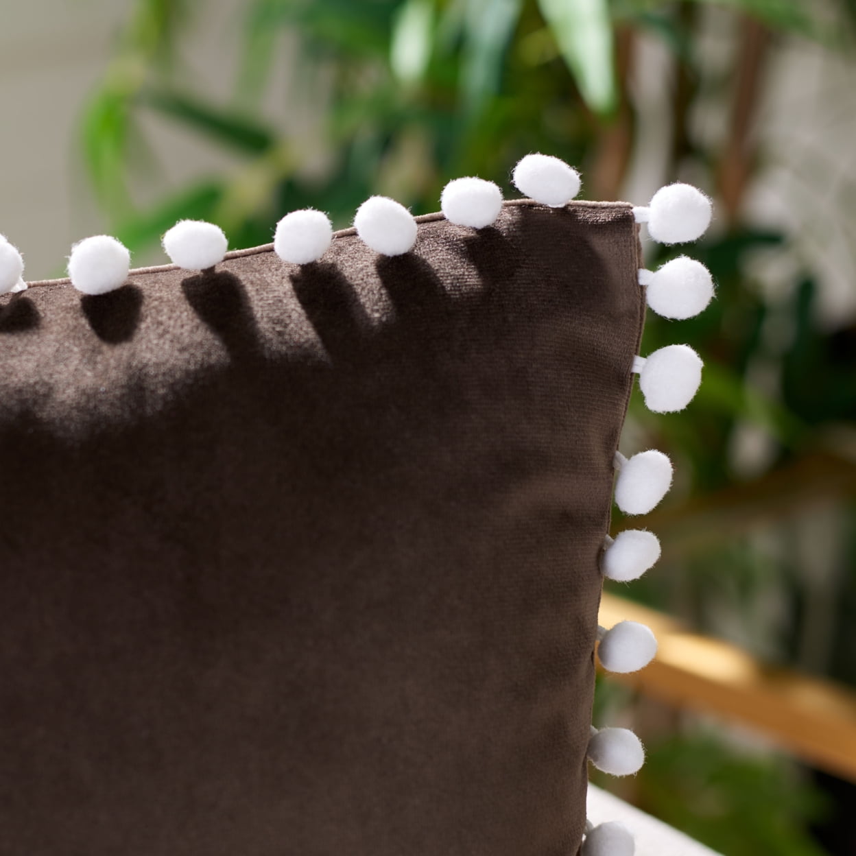 Grelna 18" Square Grey Pillow with White Pom Pom Border