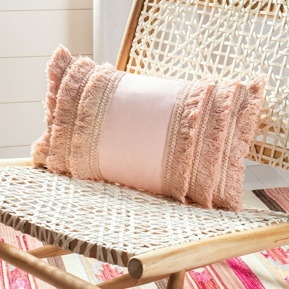 SAFAVIEH Grema 12" x 20" Solid Overcut Plush Pillow, Pink