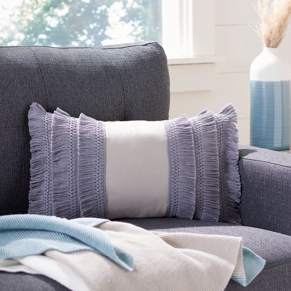 SAFAVIEH Grema Solid Pillow, 12" x 20", Light Grey/Periwinkle