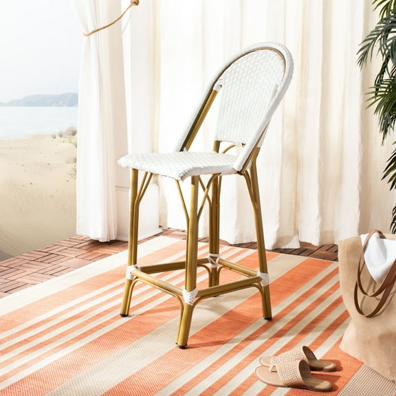 SAFAVIEH Gresley Outdoor Patio Rattan Counter Stool with Footrest, White