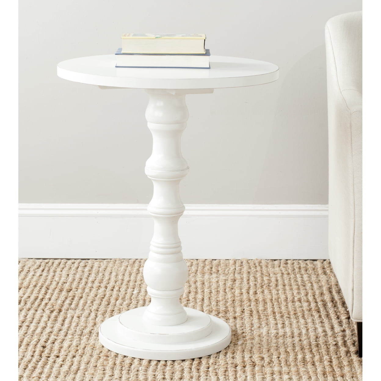 Greta White Wood Round Accent Table