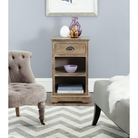 SAFAVIEH Griffin Solid Casual One Drawer Side Table, Washed Natural Pine