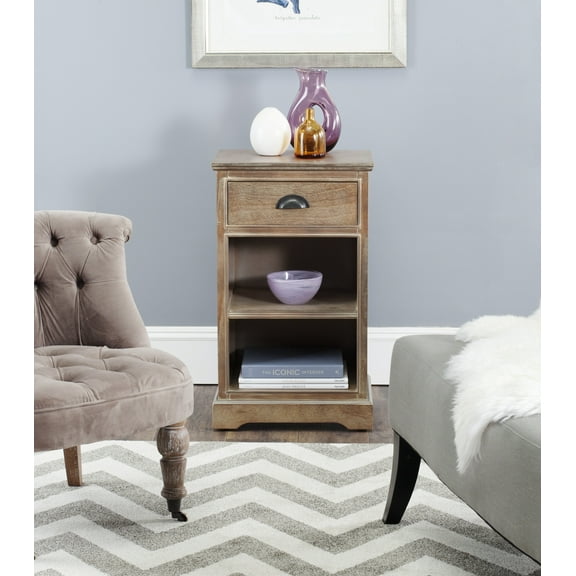 SAFAVIEH Griffin Solid Casual One Drawer Side Table, Washed Natural Pine
