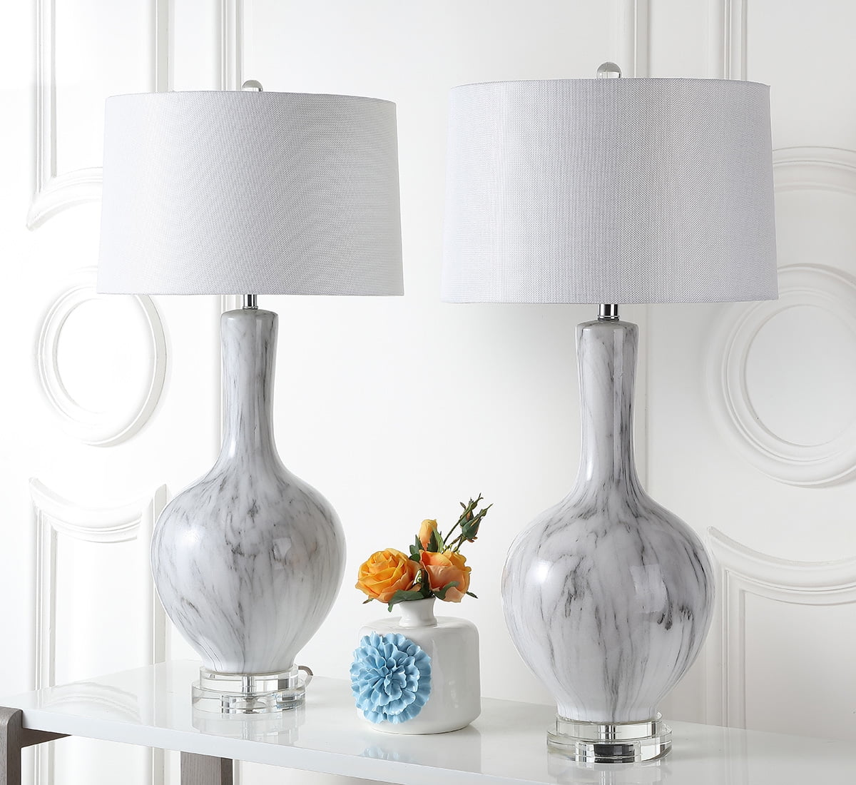 SAFAVIEH Griffith 33.75 In. High Table Lamp, White/Grey, Set of 2