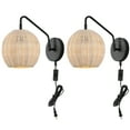 thumbnail image 1 of SAFAVIEH Grigory Tungsten Black Metal Wall Sconce with Light Brown Rattan Shade, Set of 2, 1 of 8