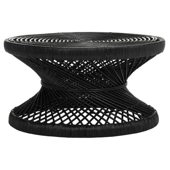 SAFAVIEH Grimson Round Large Bowed Wicker Coffee Table, Black