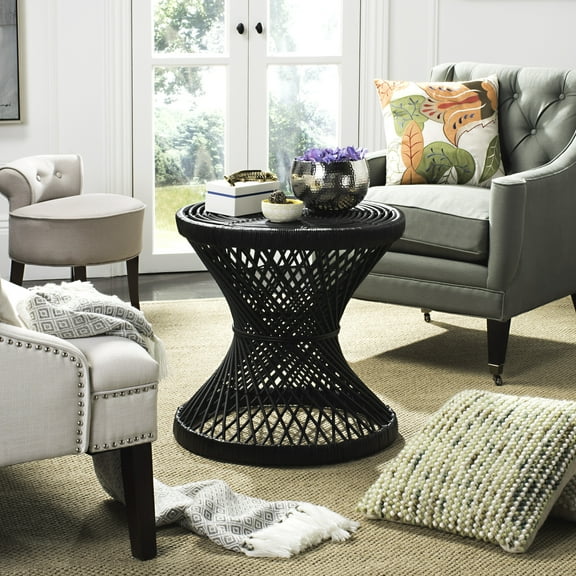 SAFAVIEH Grimson Round Small Bowed Wicker Accent Table, Black