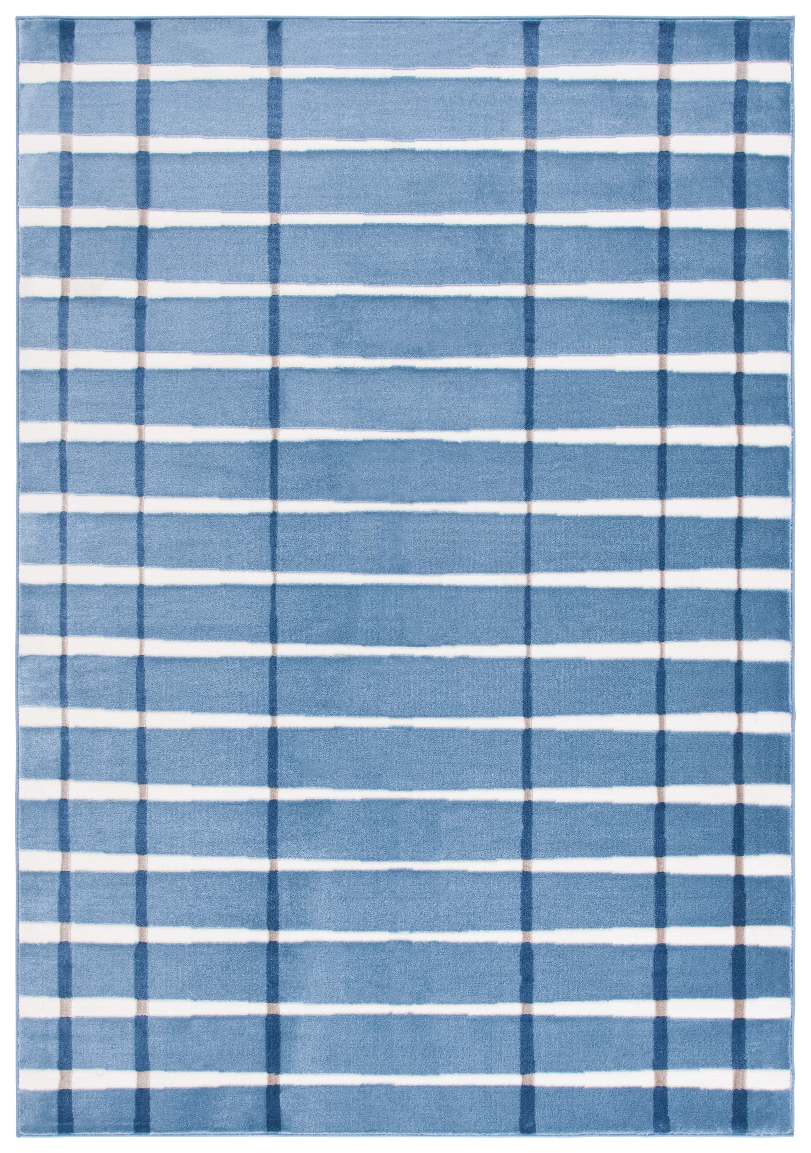 Blue and Ivory Geometric Striped 4' x 6' Area Rug