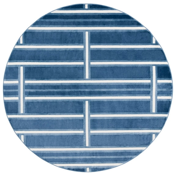 SAFAVIEH Groove Drew Geometric Area Rug, Blue/Ivory, 6'7" x 6'7" Round
