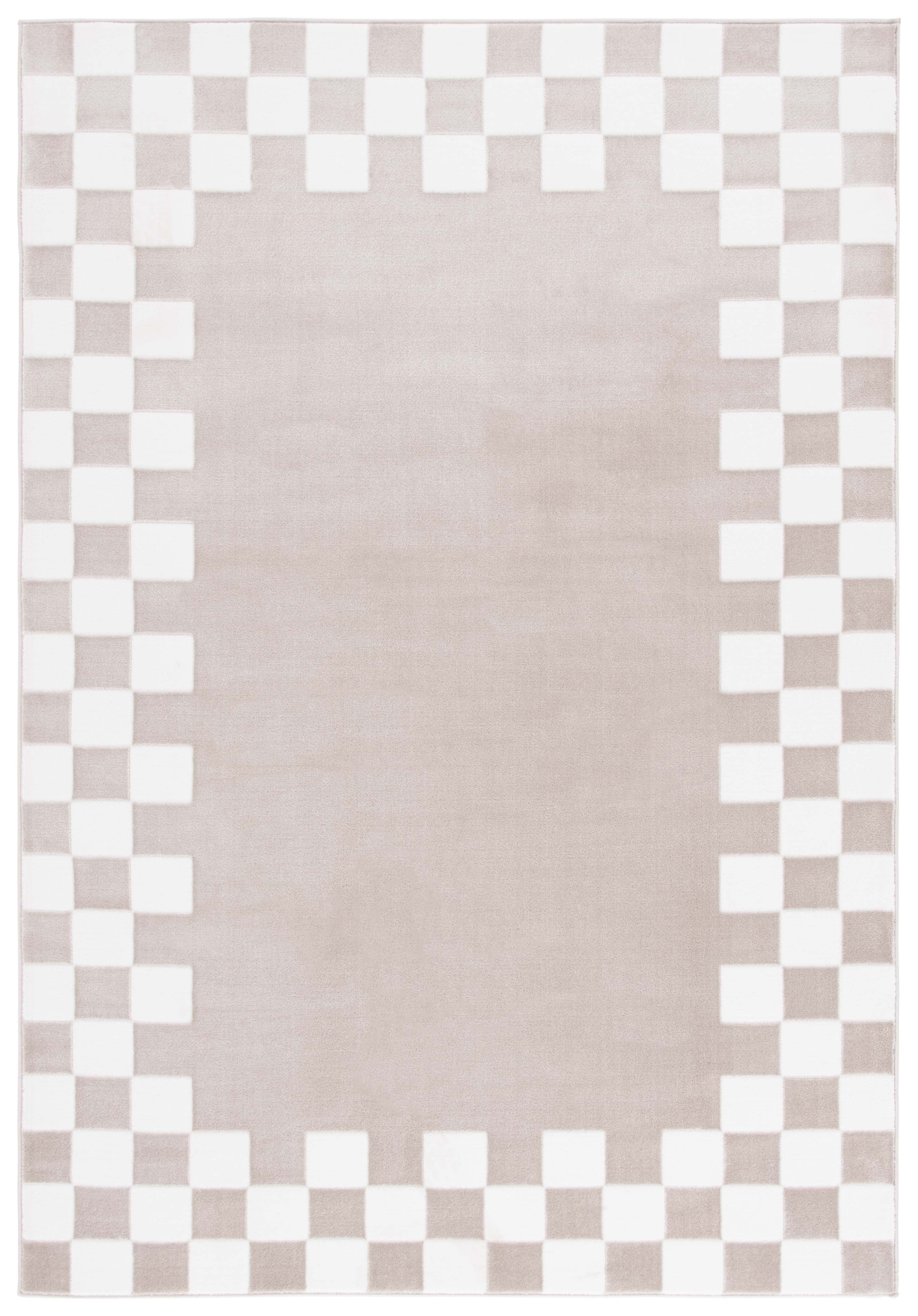Ivory and Beige Rectangular Synthetic Checkered Area Rug