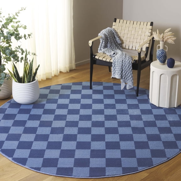 Safavieh Groove Ernesto Checkered Area Rug, Blue/Light Blue, 6'7" x 6'7" Round