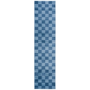 SAFAVIEH Groove Ernesto Checkered Runner Rug, Blue/Light Blue, 2'3" x 8'