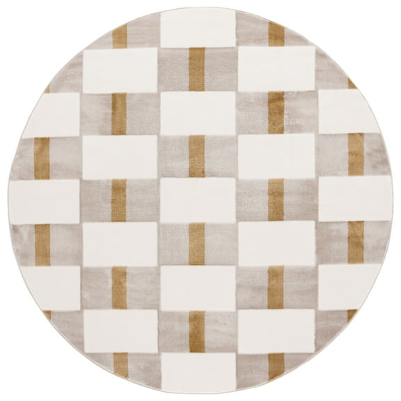 SAFAVIEH Groove Keane Geometric Area Rug, Ivory/Gold, 6'7" x 6'7" Round