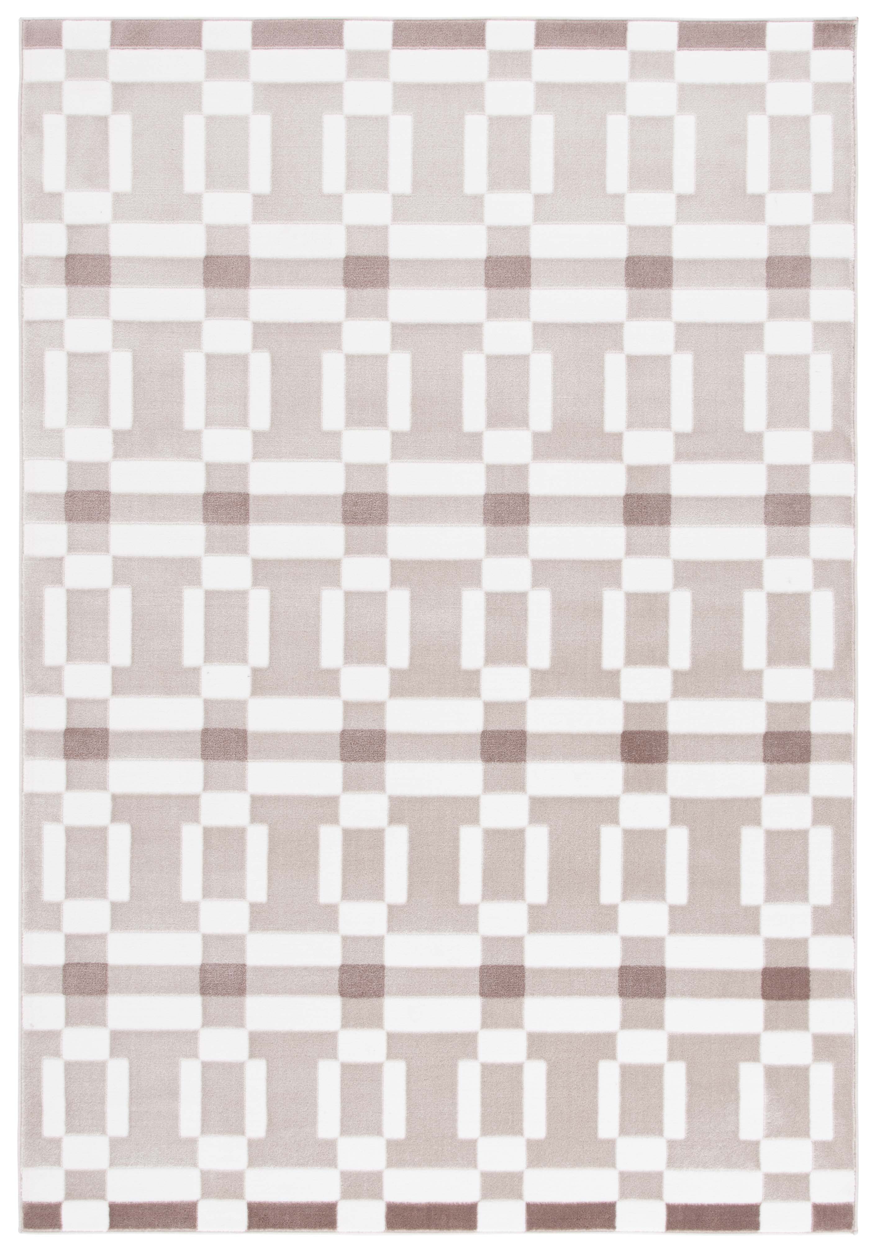 Ivory and Beige Geometric Synthetic Area Rug, 5'3" x 7'6"