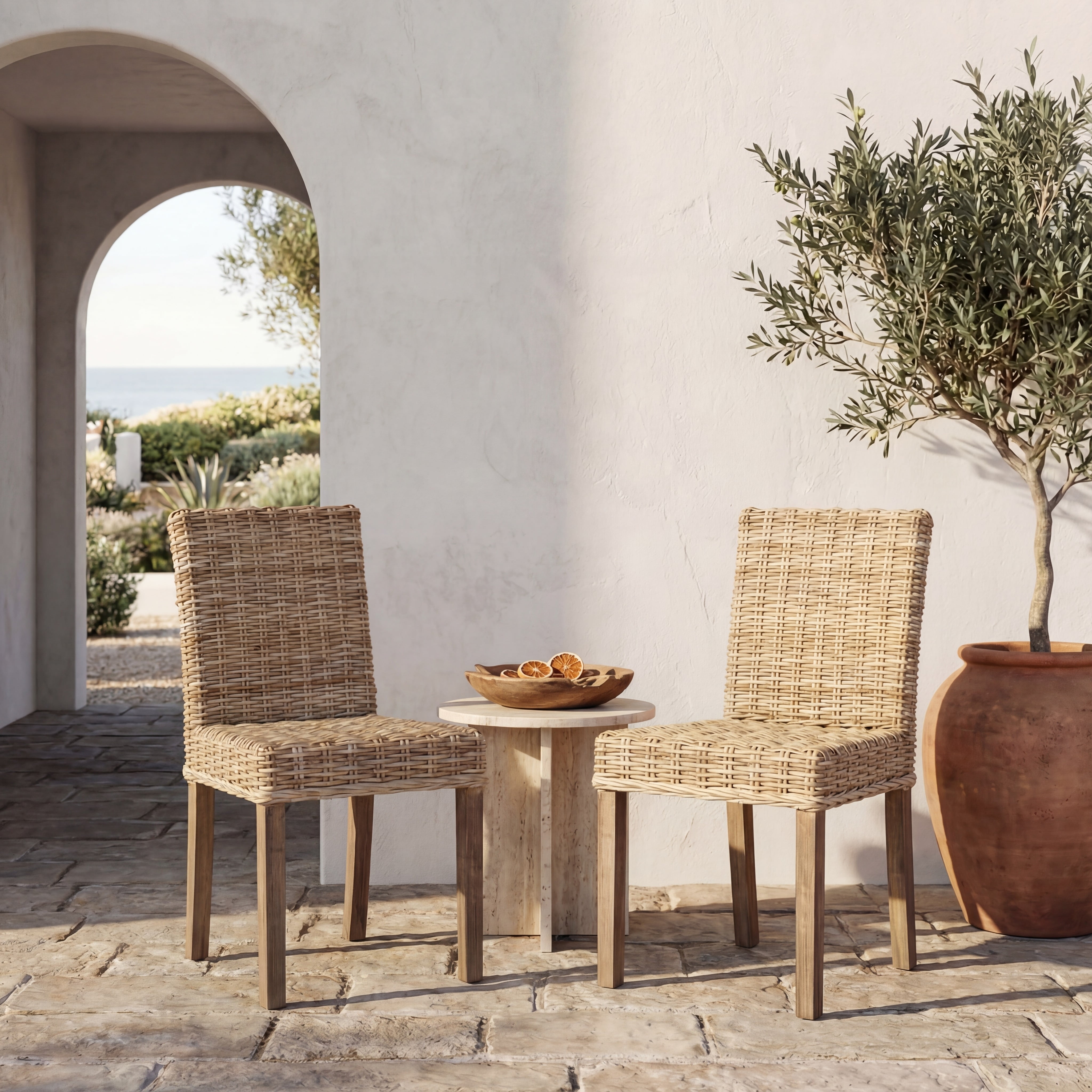 SAFAVIEH Grove Bohemian Rattan Solid Dining Bistro Chair, Natural (Set of 2)
