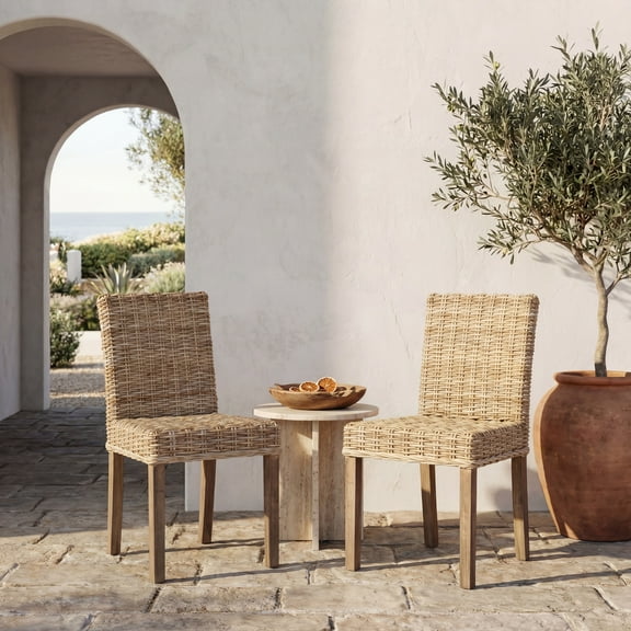 SAFAVIEH Grove Bohemian Rattan Solid Dining Bistro Chair, Natural (Set of 2)