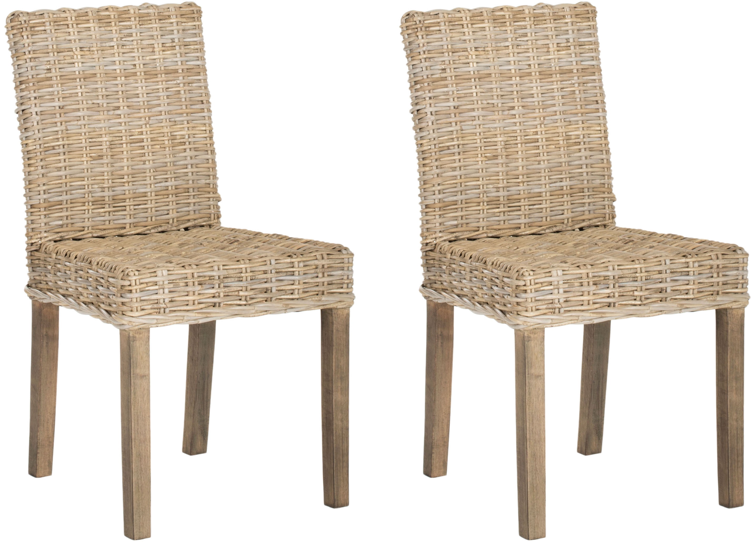 Natural Rattan and Mango Wood Dining Side Chair Set