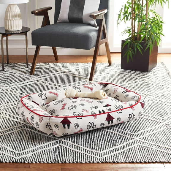 SAFAVIEH Grover Regular Pillow Style Dog Bed, Ivory/Red