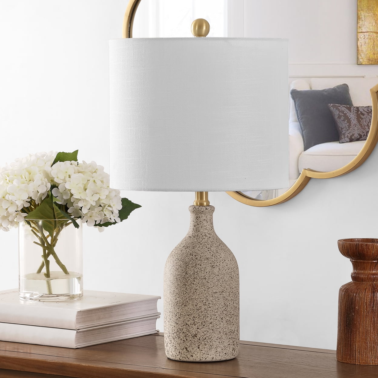 Gunnar Beige Ceramic Table Lamp with White Drum Shade