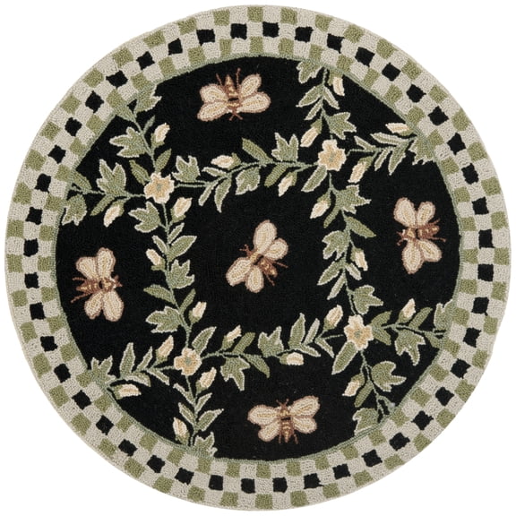 SAFAVIEH Chelsea Lara Bordered Wool Area Rug, Black, 4' x 4' Round
