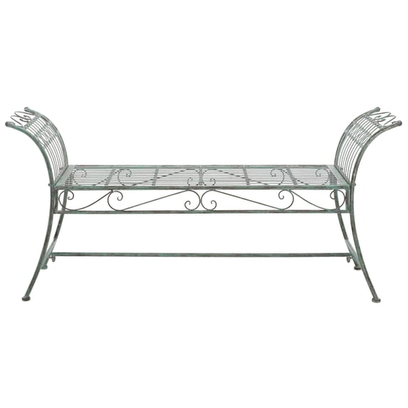 SAFAVIEH Hadley Outdoor Patio Swirls Garden Bench, Antique Green