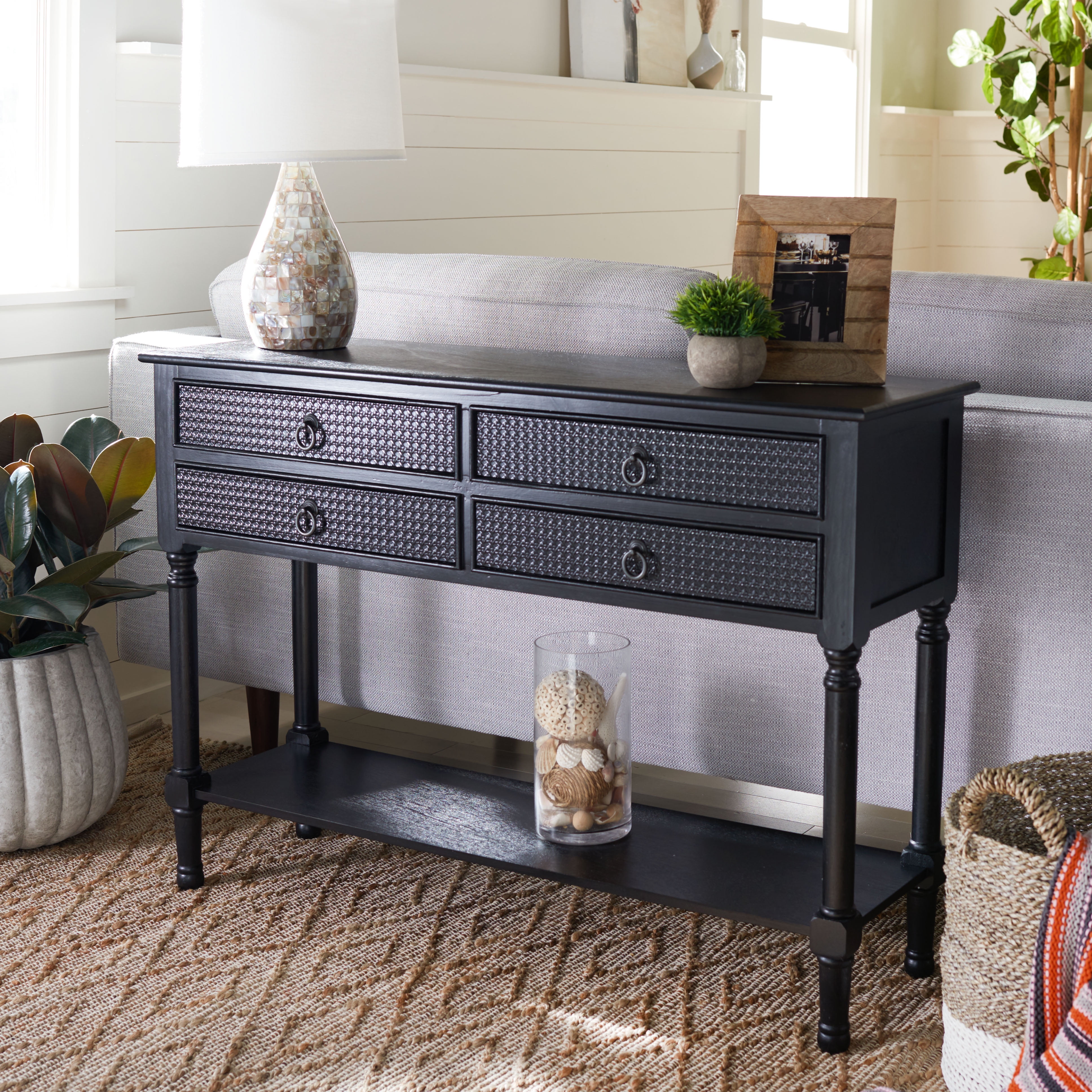 Black Wood and Metal Console Table with Storage