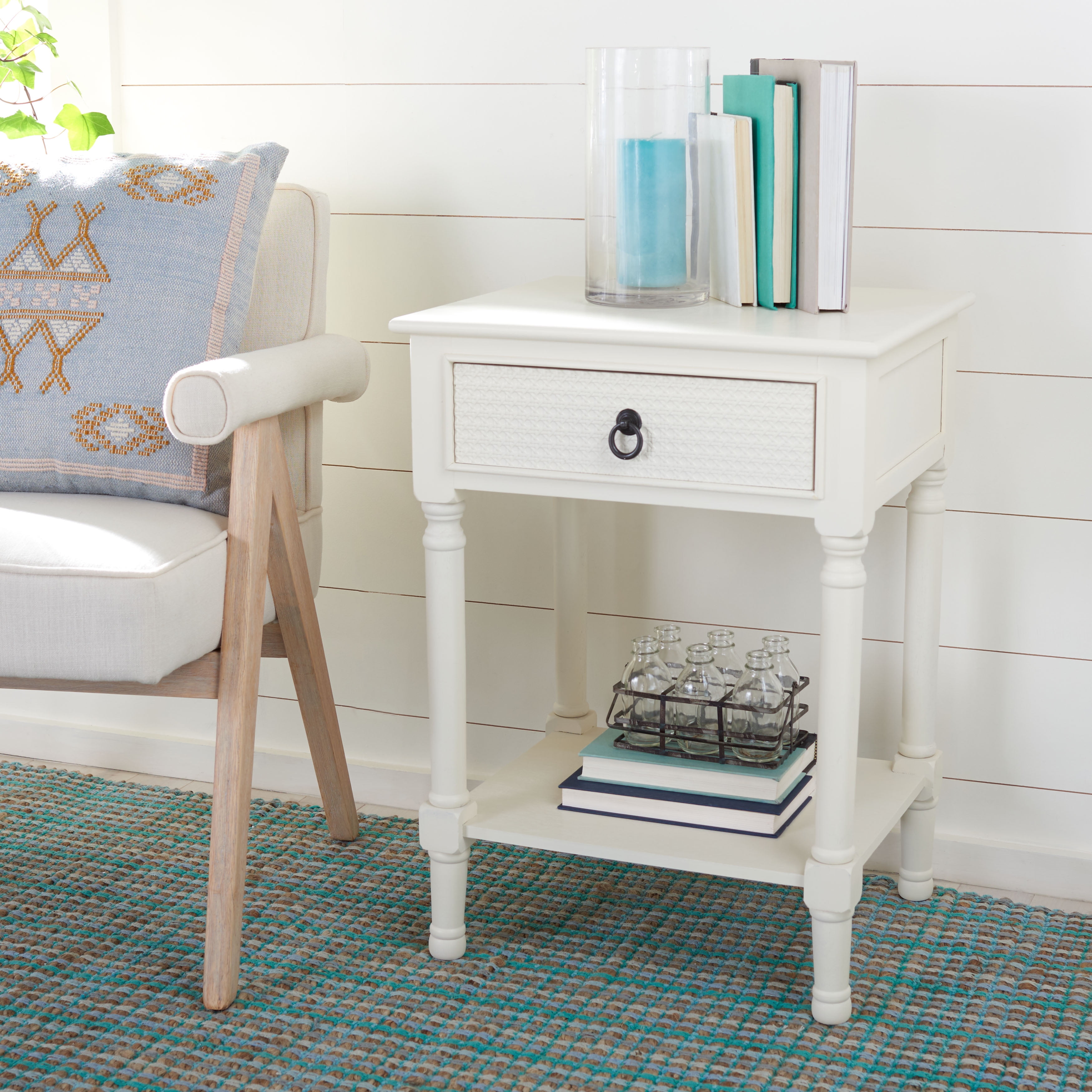 Haines White Wood 1-Drawer Accent Table with Storage