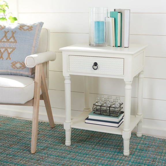 SAFAVIEH Haines Solid Rustic 1 Drawer Accent Table, White