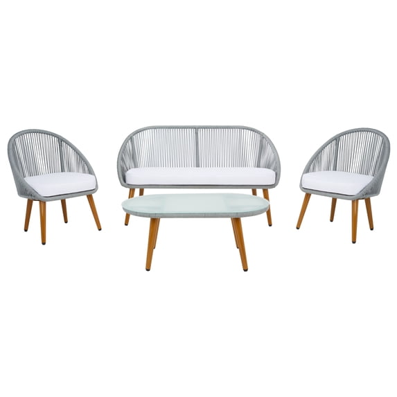 SAFAVIEH Halcott Outdoor Patio 4 Piece Conversation Set, Grey/White
