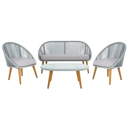 SAFAVIEH Halcott Outdoor Patio 4 Piece Conversation Set, Grey