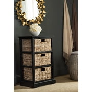 SAFAVIEH Halle Solid 3 Wicker Basket Storage Side Table, Distressed Black
