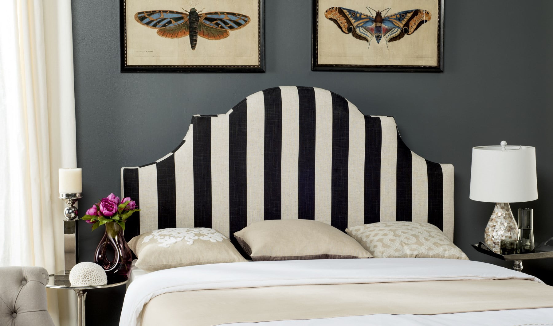Black and white striped headboard discount