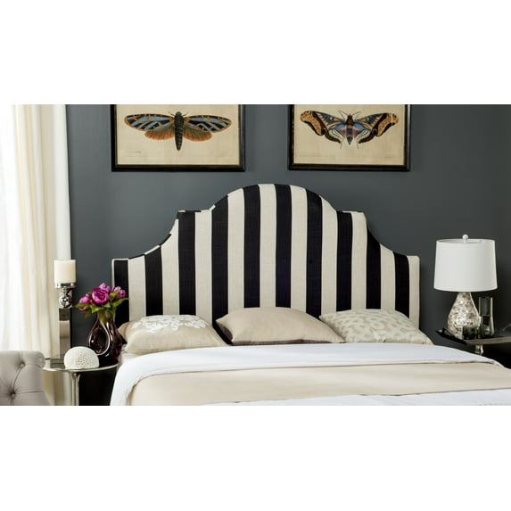 SAFAVIEH Hallmar Classic Elegant Upholstered Headboard, King, Black/White Stripe